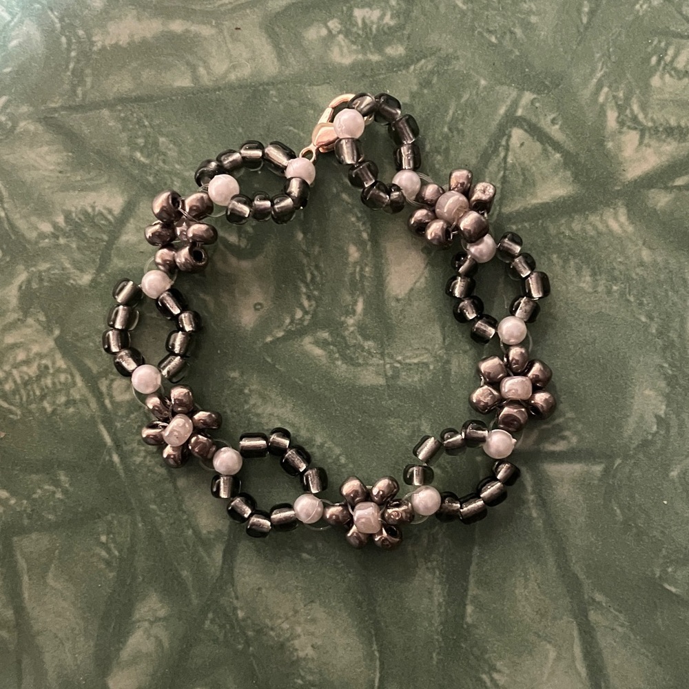 Elegant Black and Silver Beaded Bracelet handmade